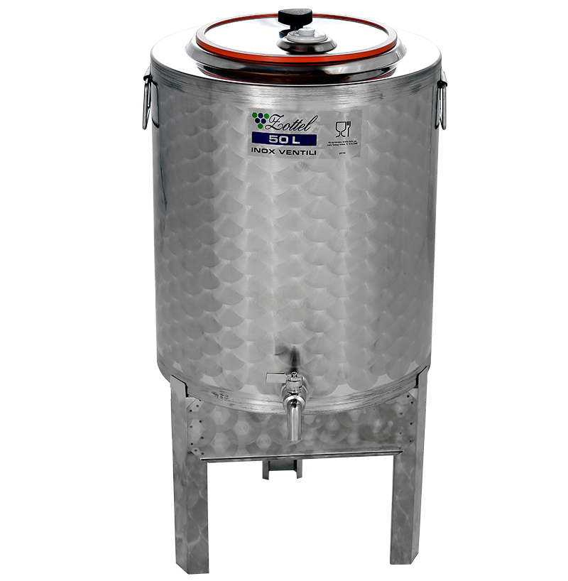 INOX pálinkás és olaj tartály 50 l - INOX csappal, leszedhető lábbal
