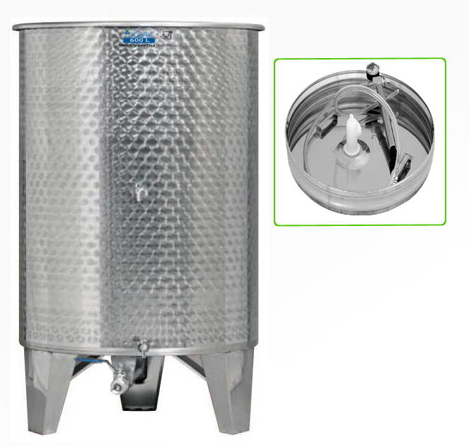 Úszófedeles INOX bortartály 600 l, 3 csapos, pumpás szettel