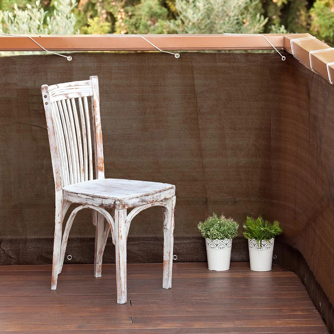 BALCONY EASY szőtt háló korlátra fém fűzőlyukakkal 0,9x5m barna